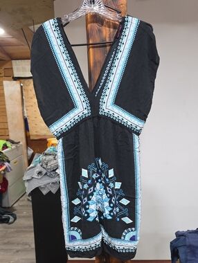 Mascara Black Mini Dress with Blue & Aqua Embroidery
